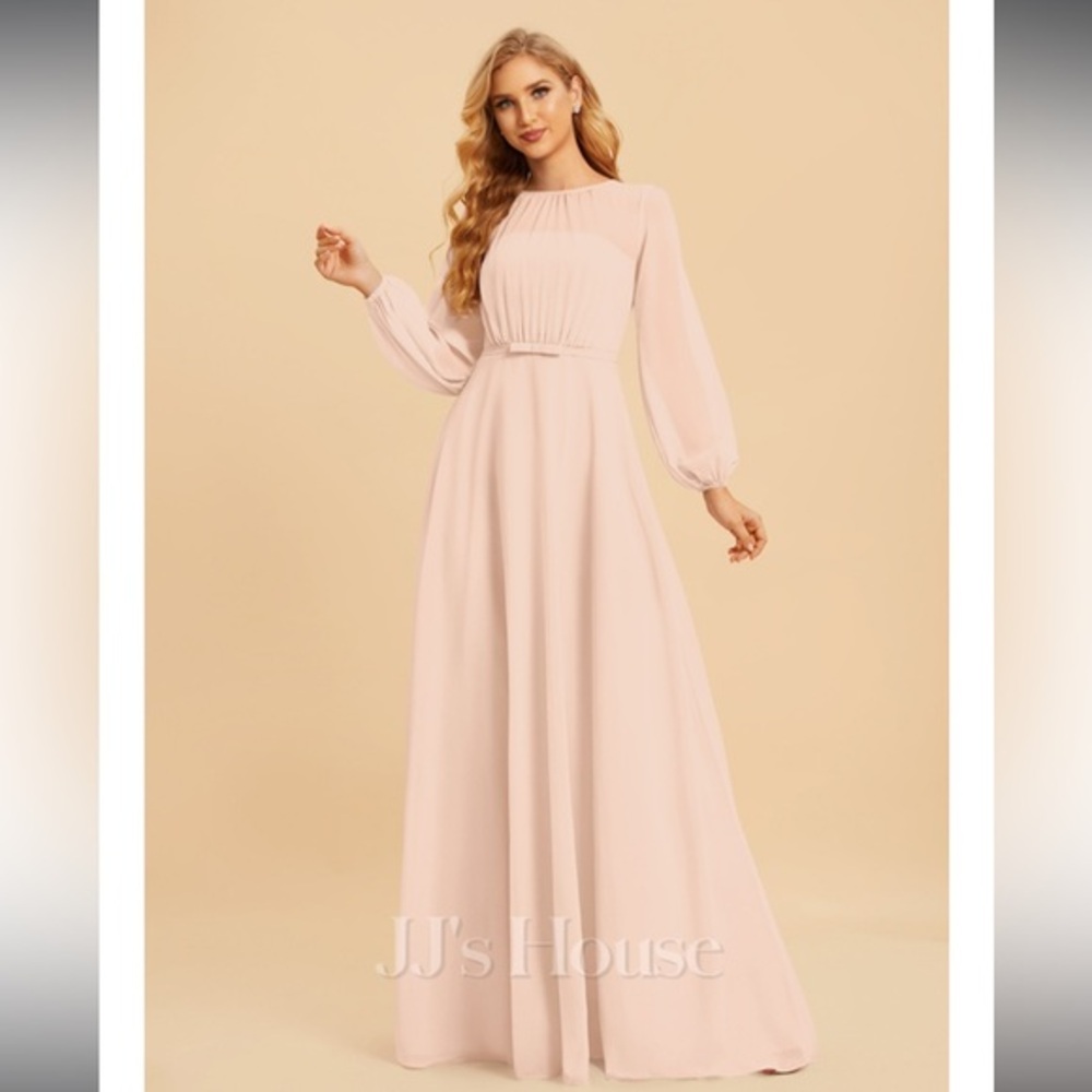 JJS house A-line Scoop Floor-Length Chiffon Dress With Bow #272718 size 12
